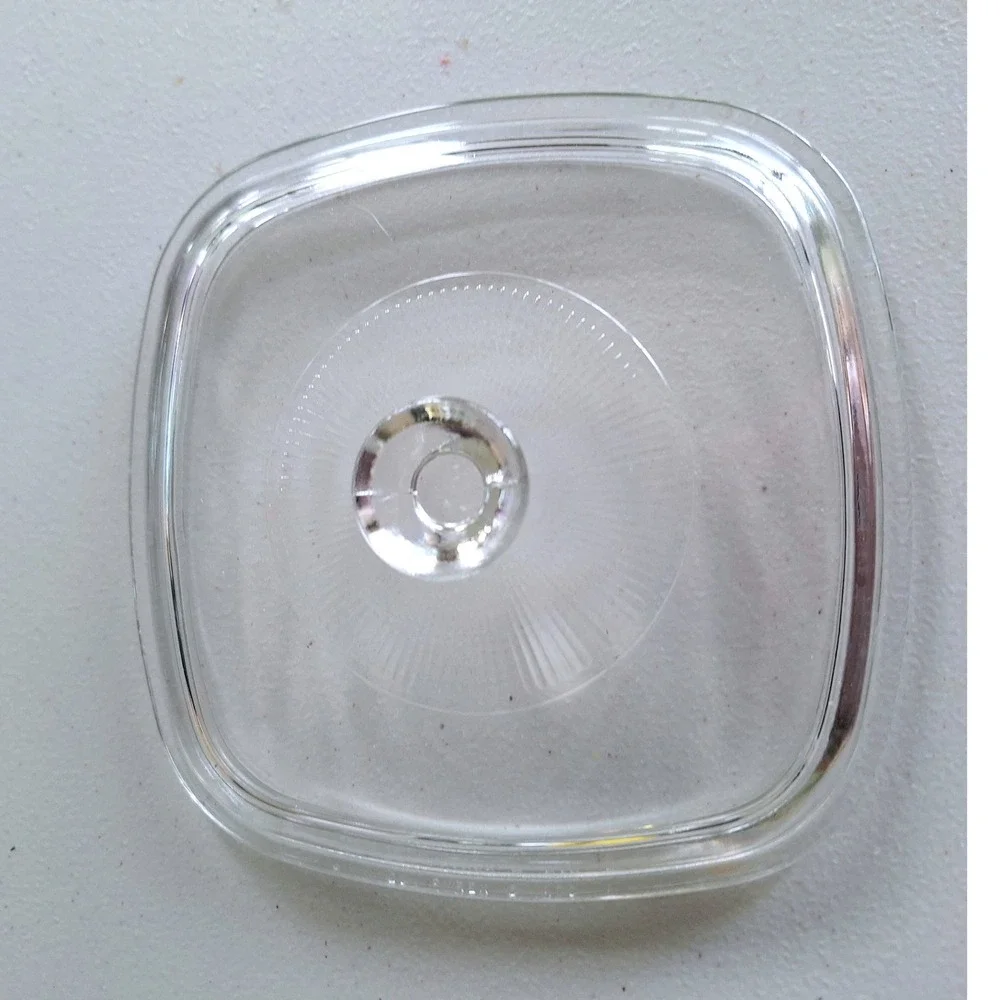 Vintage Pyrex A-7-C Clear Glass Square Casserole Lid 7 Inch Sunburst Design